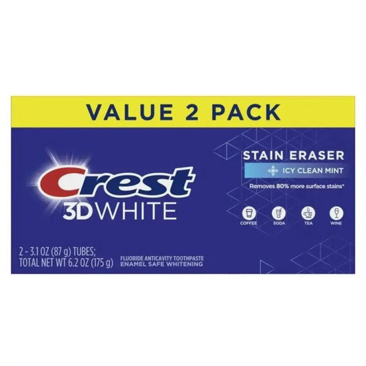 Dentifricio Crest 3D White Stain Eraser Icy Clean Mint Value 2 Pack 175g